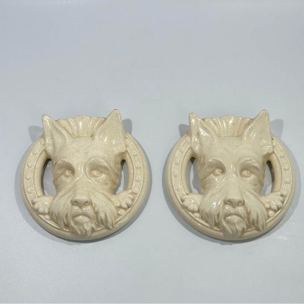 Vintage Pair of Scottie Dog Wall Pockets Vases Japan Terrier Canine Decor 1950s